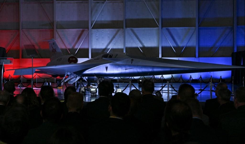 Visão geral do jato supersônico X-59, na apresentação feita pela Nasa na Califórnia, EUA